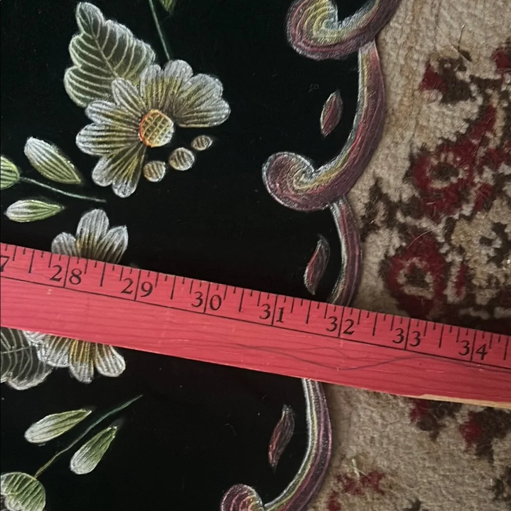 Vintage Hand-Painted Floral Hunter Green Velvet Tablecloth